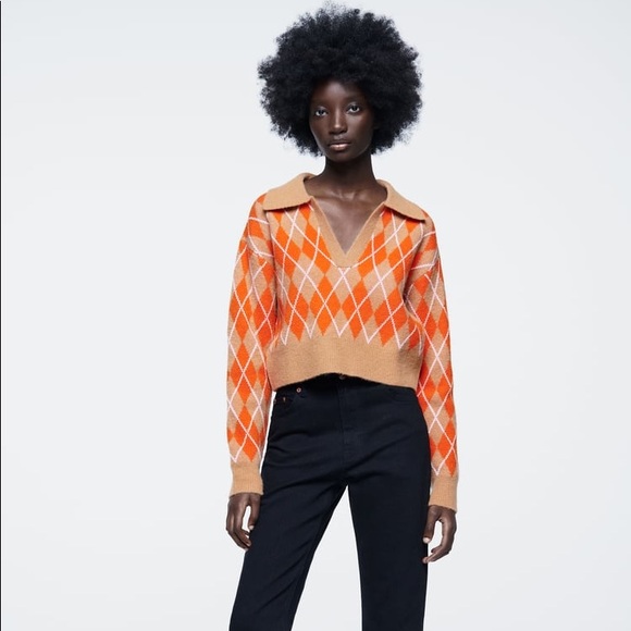 Zara Wool & Alpaca Blend Knit Argyle Sweater - Picture 11 of 16